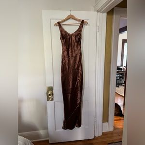 ASOS DESIGN scoop back bias cut satin maxi dress in chocolate